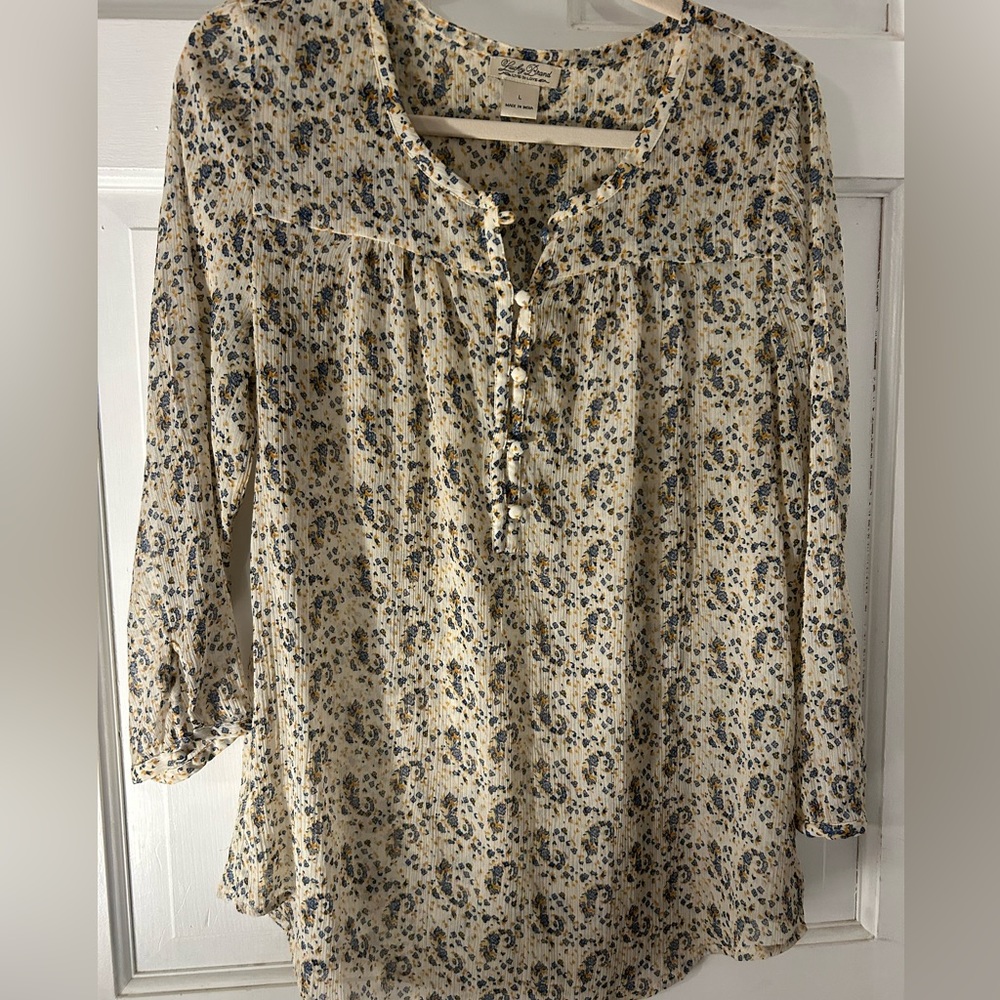 Lucky Brand paisley printed blouse size L long sleeve
